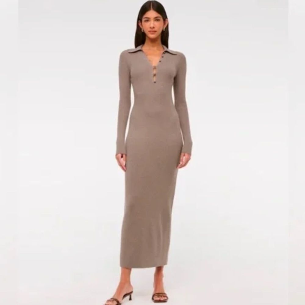 Abercrombie & Fitch long-sleeve collared midi sweater dress - Picture 1 of 13